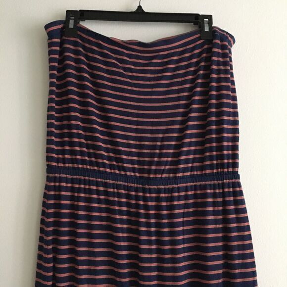 Madewell Striped Strapless Maxi Dress Slide Slits Navy & Pink Womens Siz… - Picture 4 of 7
